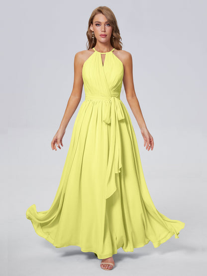 Amy Gorgeous Halter Chiffon Long Bridesmaid Dresses