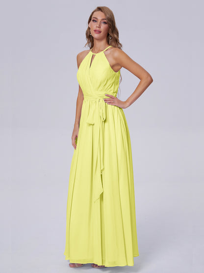 Amy Gorgeous Halter Chiffon Long Bridesmaid Dresses