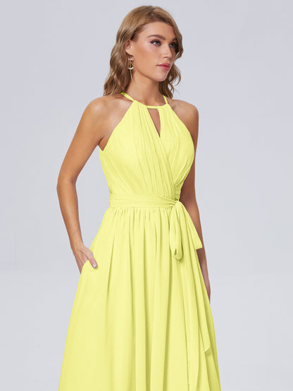 Amy Gorgeous Halter Chiffon Long Bridesmaid Dresses