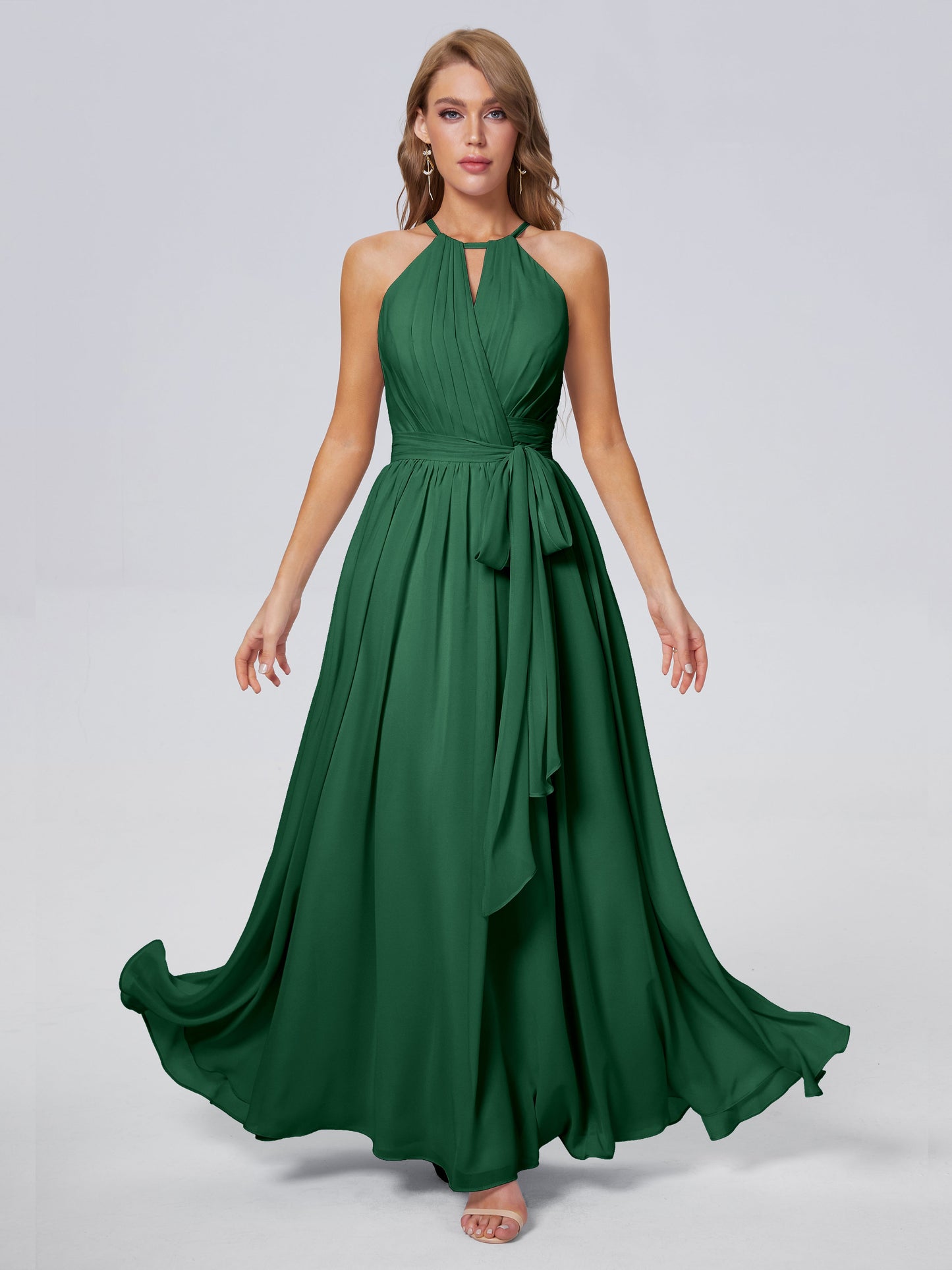 Amy Gorgeous Halter Chiffon Long Bridesmaid Dresses