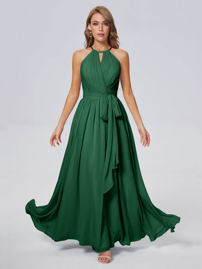 Amy Gorgeous Halter Chiffon Long Bridesmaid Dresses