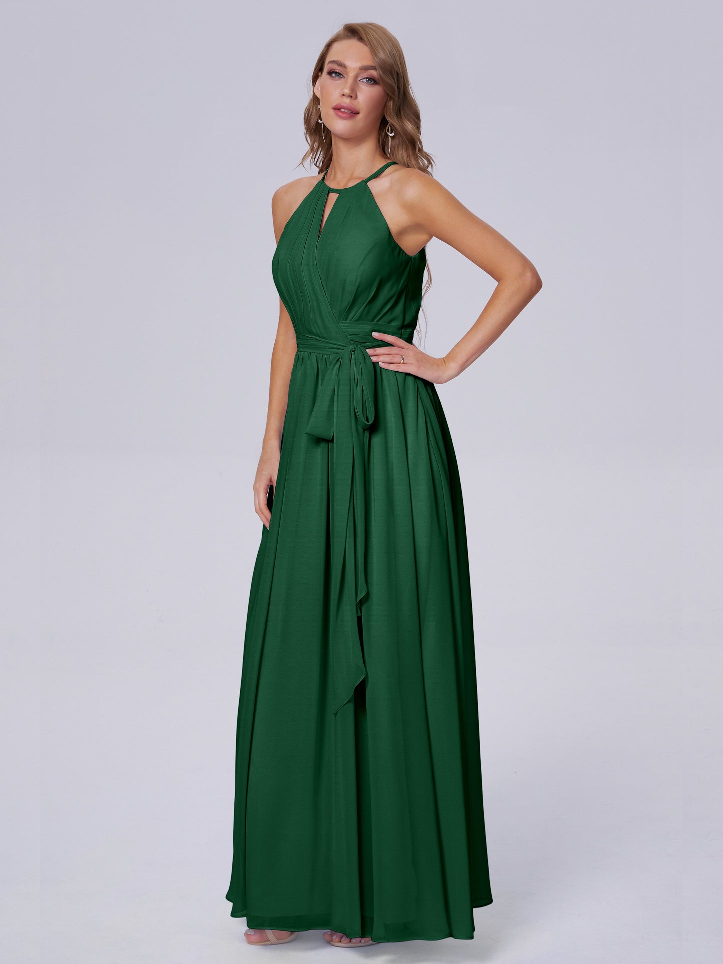Amy Gorgeous Halter Chiffon Long Bridesmaid Dresses