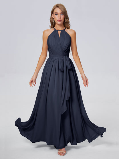 Amy Gorgeous Halter Chiffon Long Bridesmaid Dresses