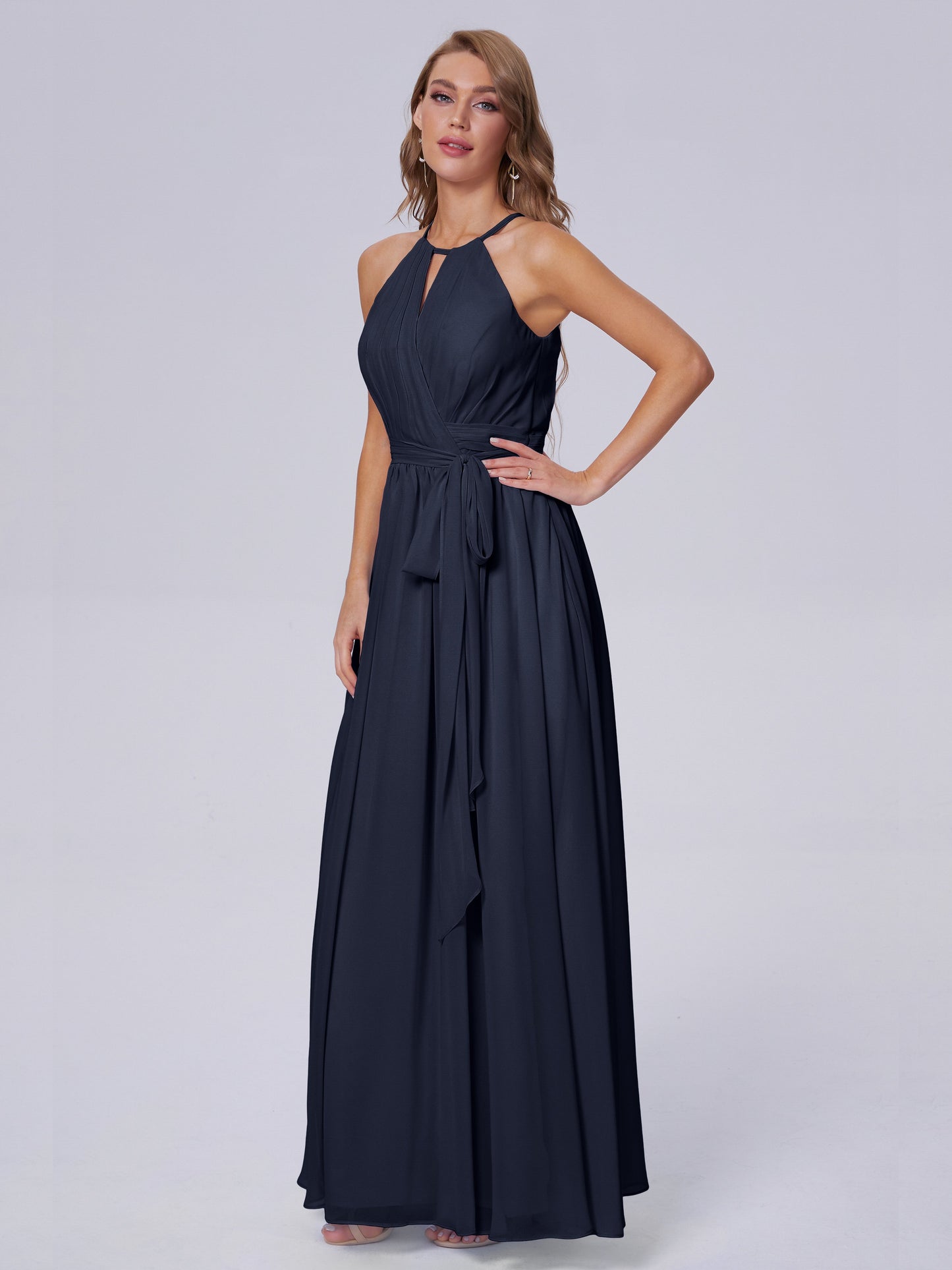 Amy Gorgeous Halter Chiffon Long Bridesmaid Dresses