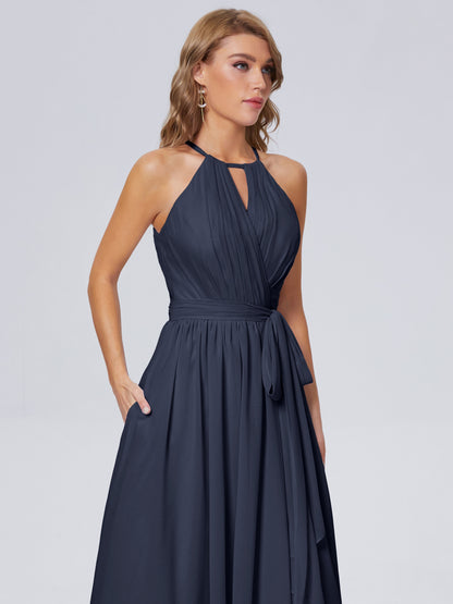 Amy Gorgeous Halter Chiffon Long Bridesmaid Dresses