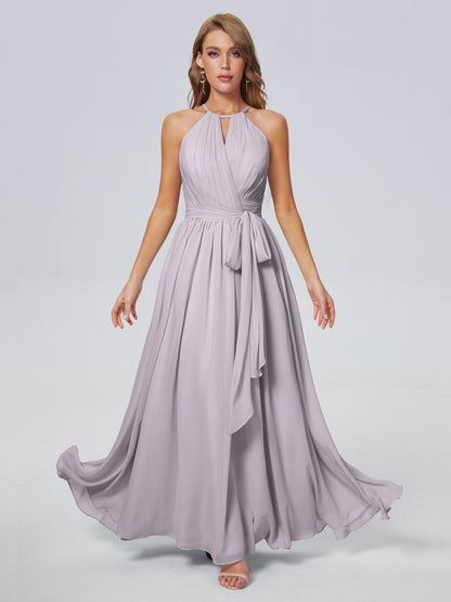 Amy Gorgeous Halter Chiffon Long Bridesmaid Dresses