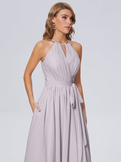 Amy Gorgeous Halter Chiffon Long Bridesmaid Dresses