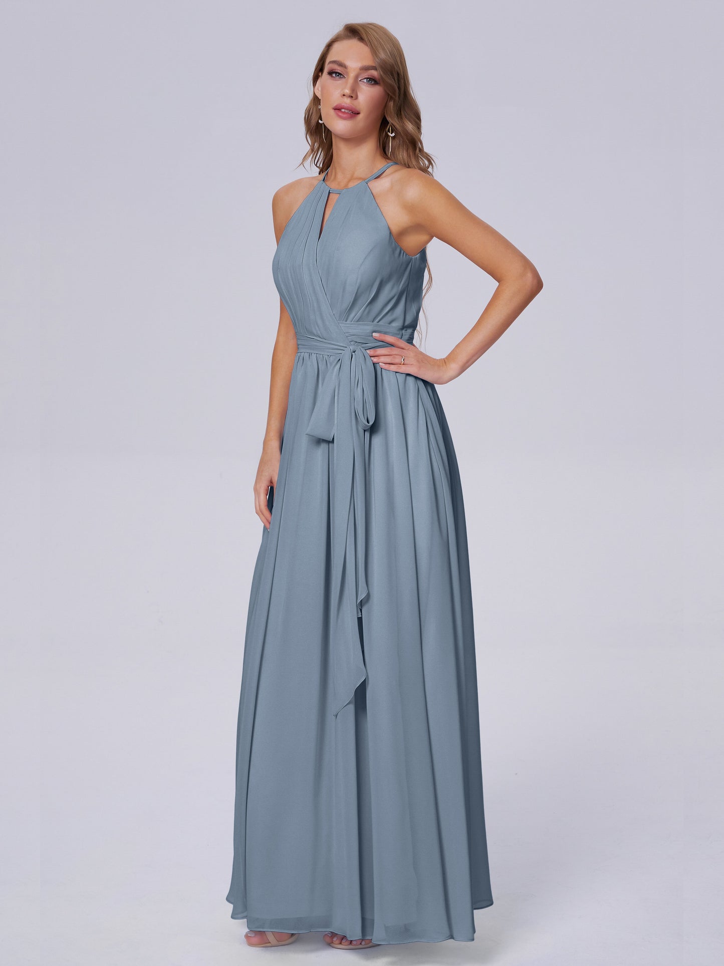 Amy Gorgeous Halter Chiffon Long Bridesmaid Dresses