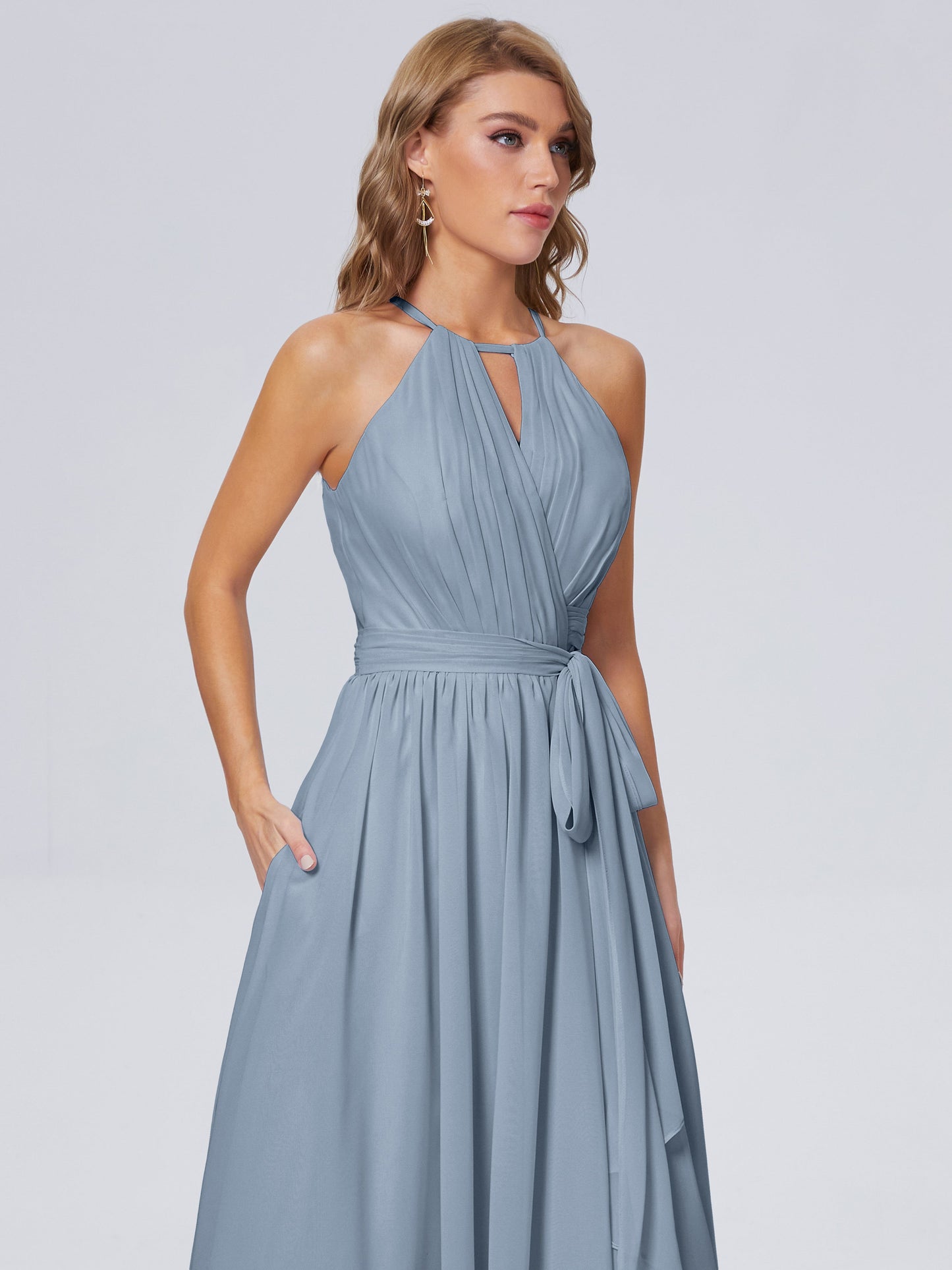 Amy Gorgeous Halter Chiffon Long Bridesmaid Dresses