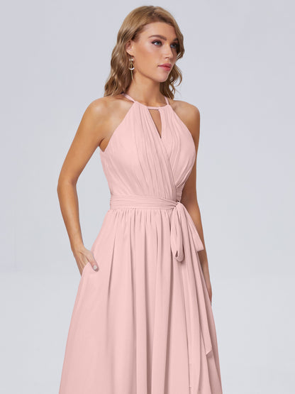 Amy Gorgeous Halter Chiffon Long Bridesmaid Dresses