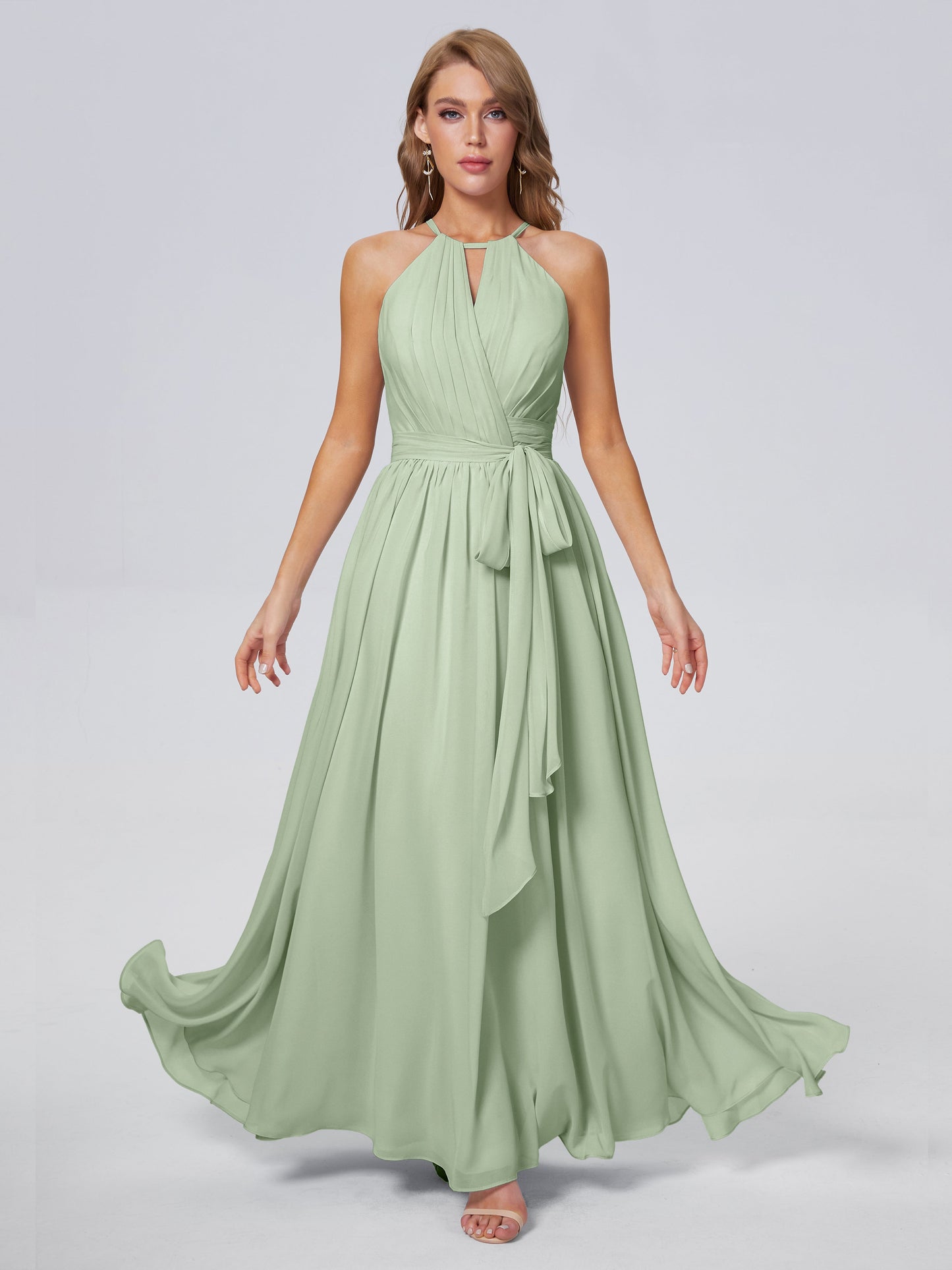Amy Gorgeous Halter Chiffon Long Bridesmaid Dresses