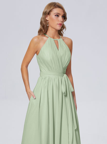 Amy Gorgeous Halter Chiffon Long Bridesmaid Dresses