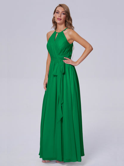 Amy Gorgeous Halter Chiffon Long Bridesmaid Dresses
