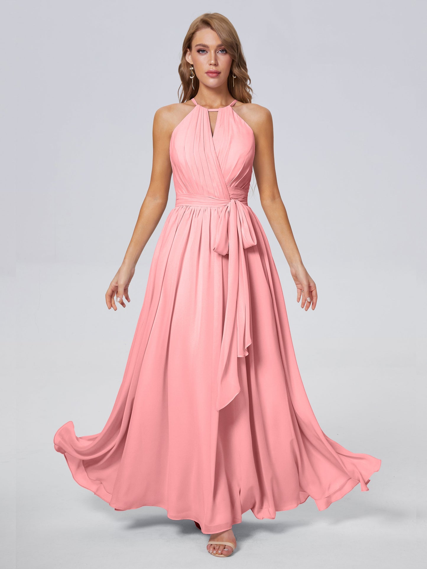 Amy Gorgeous Halter Chiffon Long Bridesmaid Dresses