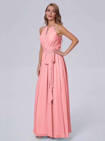 Amy Gorgeous Halter Chiffon Long Bridesmaid Dresses