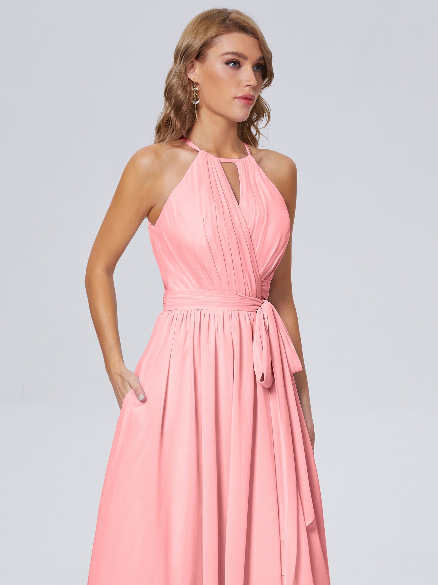 Amy Gorgeous Halter Chiffon Long Bridesmaid Dresses