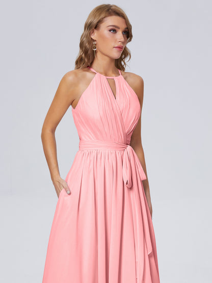 Amy Gorgeous Halter Chiffon Long Bridesmaid Dresses