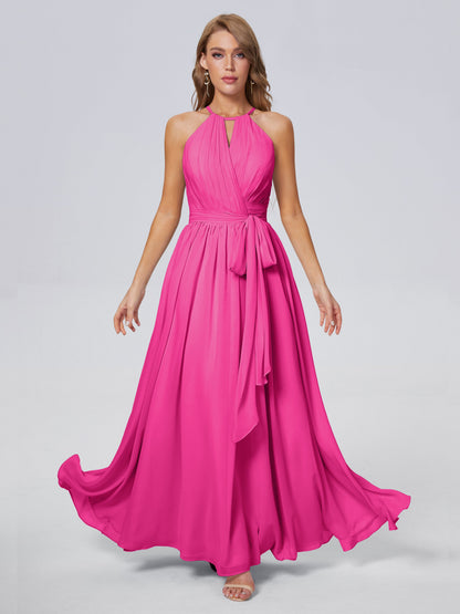 Amy Gorgeous Halter Chiffon Long Bridesmaid Dresses