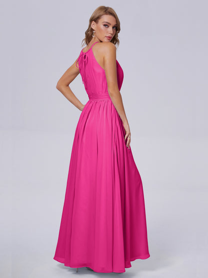 Amy Gorgeous Halter Chiffon Long Bridesmaid Dresses