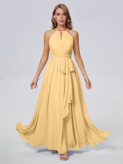 Amy Gorgeous Halter Chiffon Long Bridesmaid Dresses