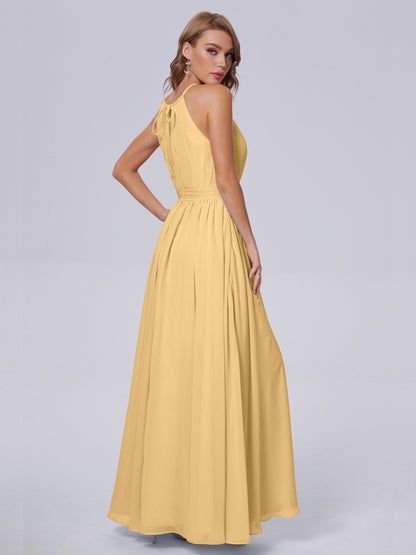 Amy Gorgeous Halter Chiffon Long Bridesmaid Dresses