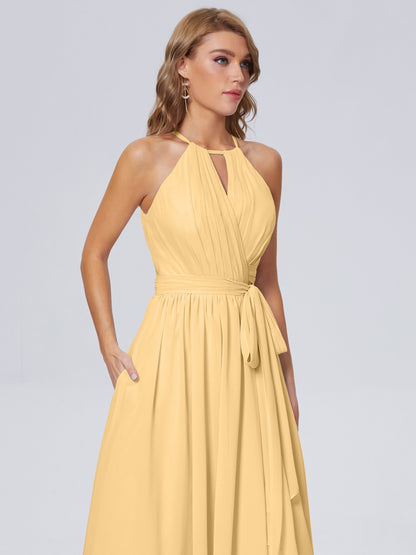 Amy Gorgeous Halter Chiffon Long Bridesmaid Dresses