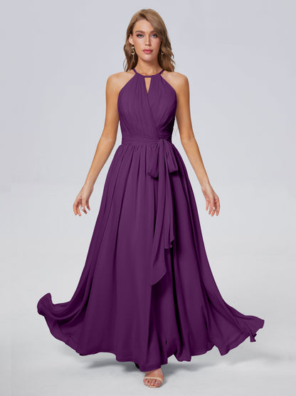 Amy Gorgeous Halter Chiffon Long Bridesmaid Dresses