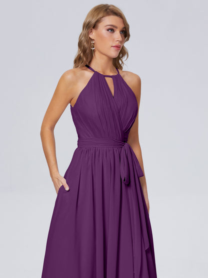 Amy Gorgeous Halter Chiffon Long Bridesmaid Dresses