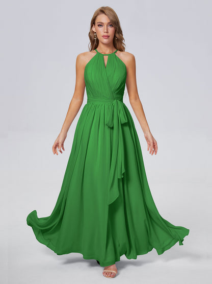Amy Gorgeous Halter Chiffon Long Bridesmaid Dresses