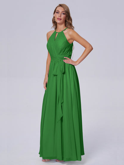Amy Gorgeous Halter Chiffon Long Bridesmaid Dresses