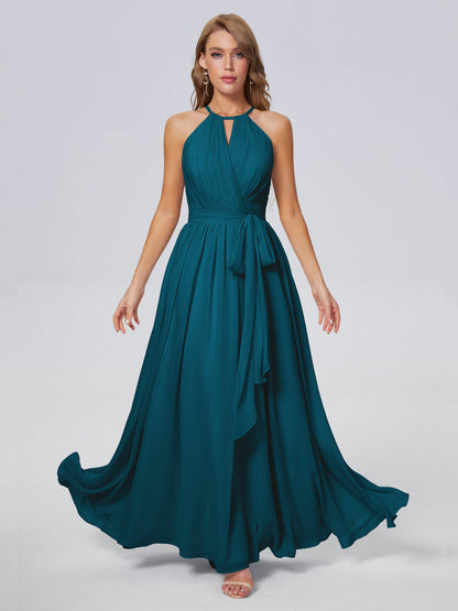 Amy Gorgeous Halter Chiffon Long Bridesmaid Dresses