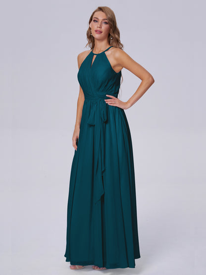 Amy Gorgeous Halter Chiffon Long Bridesmaid Dresses
