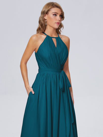 Amy Gorgeous Halter Chiffon Long Bridesmaid Dresses