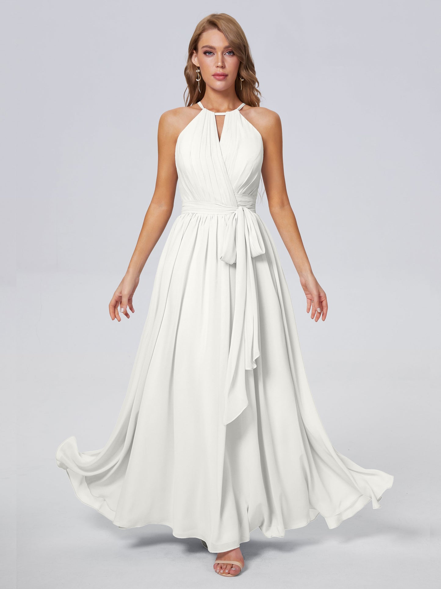 Amy Gorgeous Halter Chiffon Long Bridesmaid Dresses