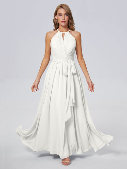 Amy Gorgeous Halter Chiffon Long Bridesmaid Dresses