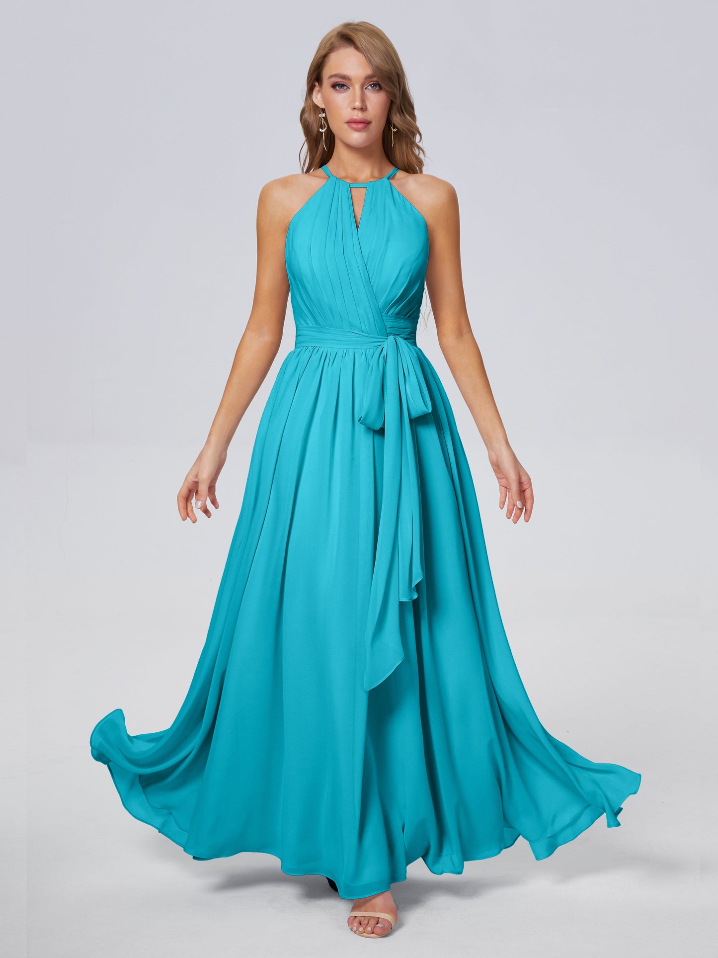 Amy Gorgeous Halter Chiffon Long Bridesmaid Dresses