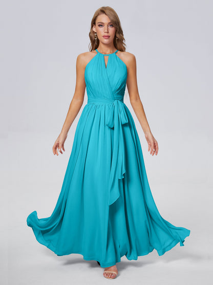 Amy Gorgeous Halter Chiffon Long Bridesmaid Dresses
