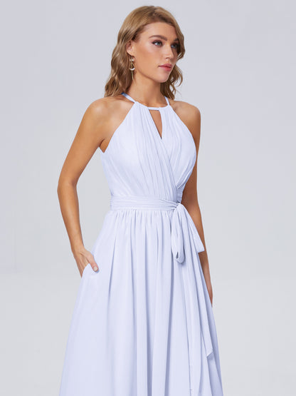Amy Gorgeous Halter Chiffon Long Bridesmaid Dresses
