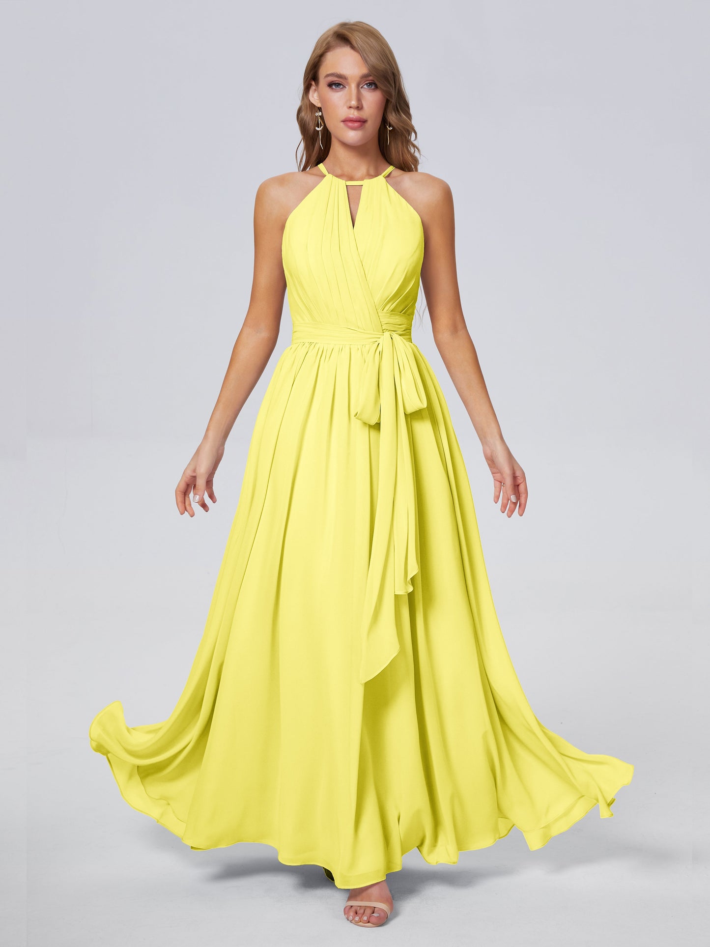 Amy Gorgeous Halter Chiffon Long Bridesmaid Dresses