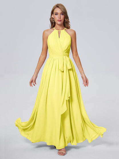 Amy Gorgeous Halter Chiffon Long Bridesmaid Dresses