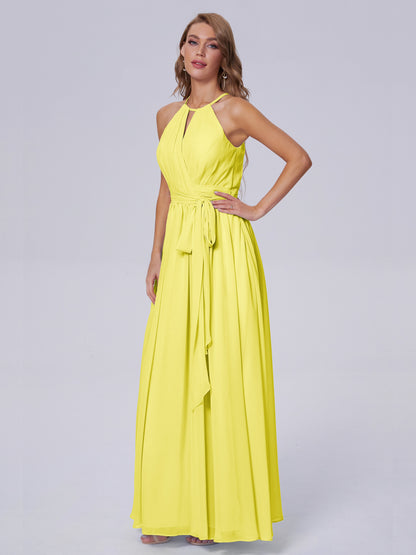 Amy Gorgeous Halter Chiffon Long Bridesmaid Dresses