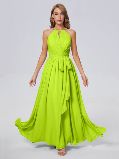 Amy Gorgeous Halter Chiffon Long Bridesmaid Dresses