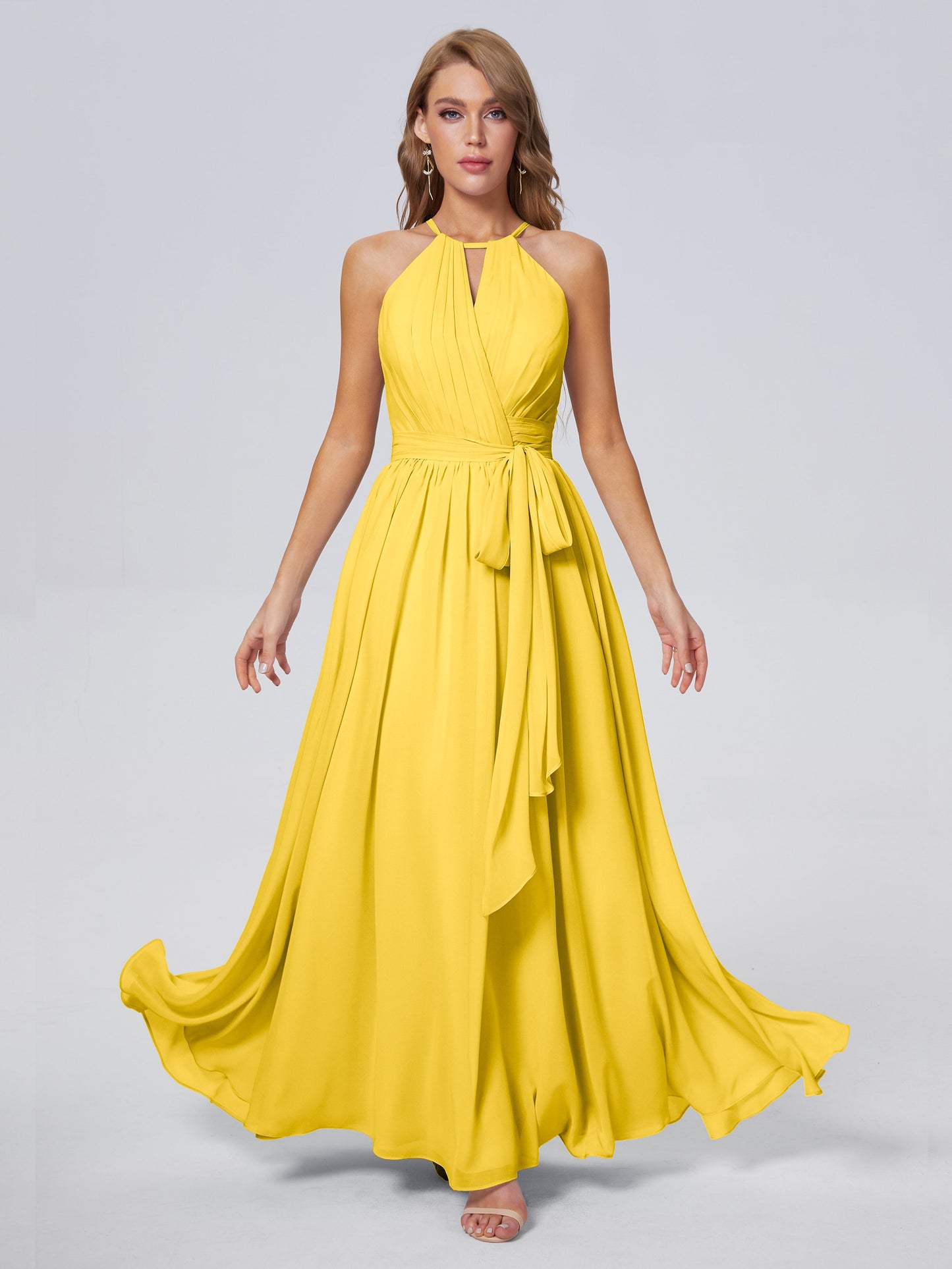 Amy Gorgeous Halter Chiffon Long Bridesmaid Dresses