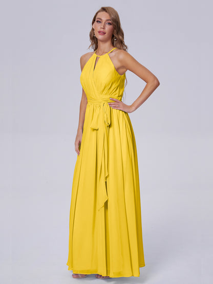 Amy Gorgeous Halter Chiffon Long Bridesmaid Dresses