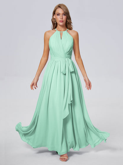 Amy Gorgeous Halter Chiffon Long Bridesmaid Dresses