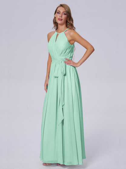 Amy Gorgeous Halter Chiffon Long Bridesmaid Dresses