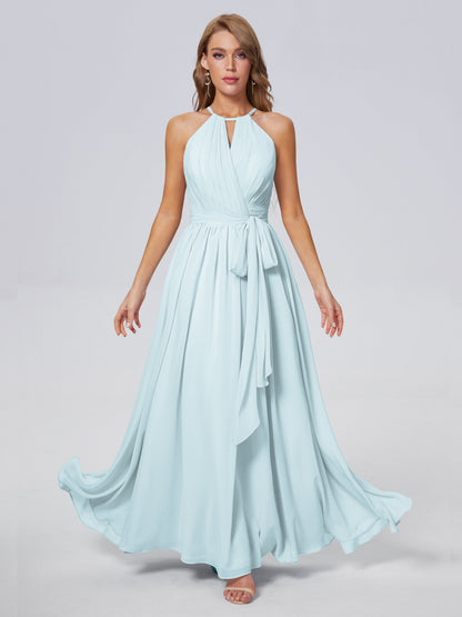 Amy Gorgeous Halter Chiffon Long Bridesmaid Dresses