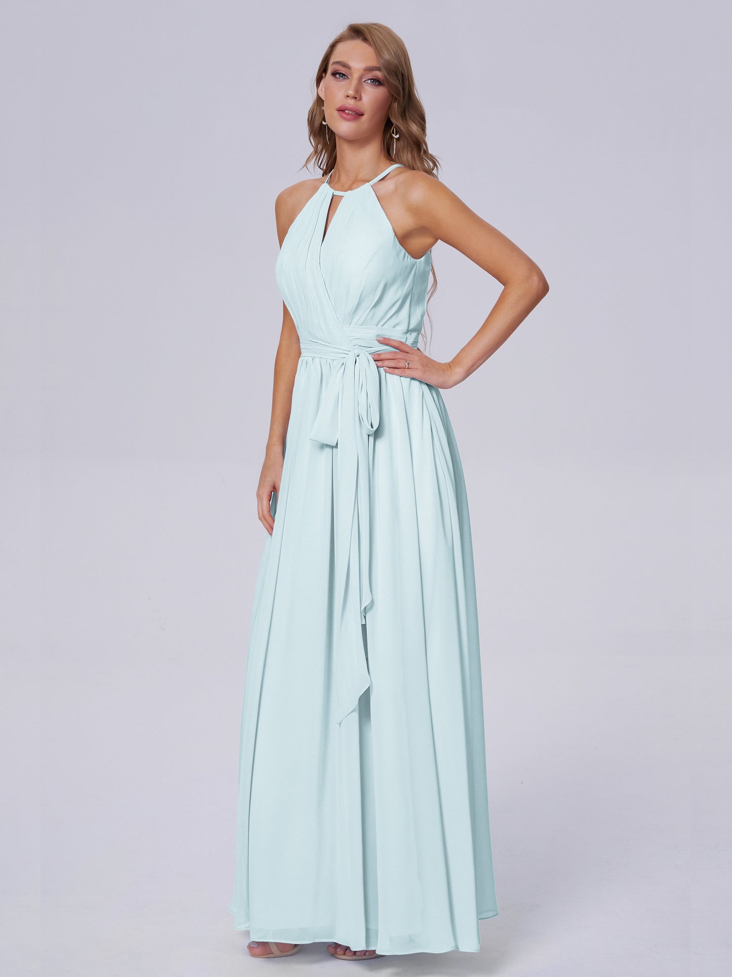 Amy Gorgeous Halter Chiffon Long Bridesmaid Dresses