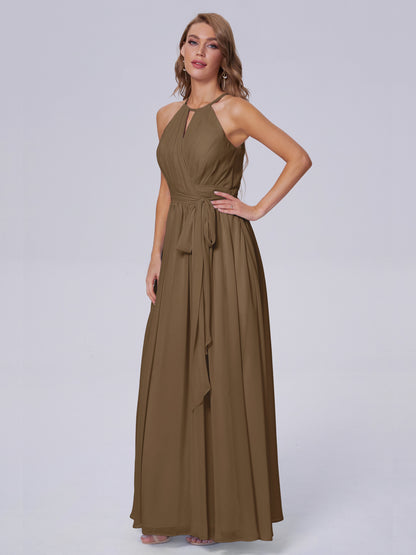 Amy Gorgeous Halter Chiffon Long Bridesmaid Dresses
