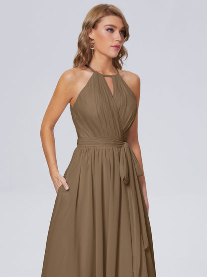 Amy Gorgeous Halter Chiffon Long Bridesmaid Dresses